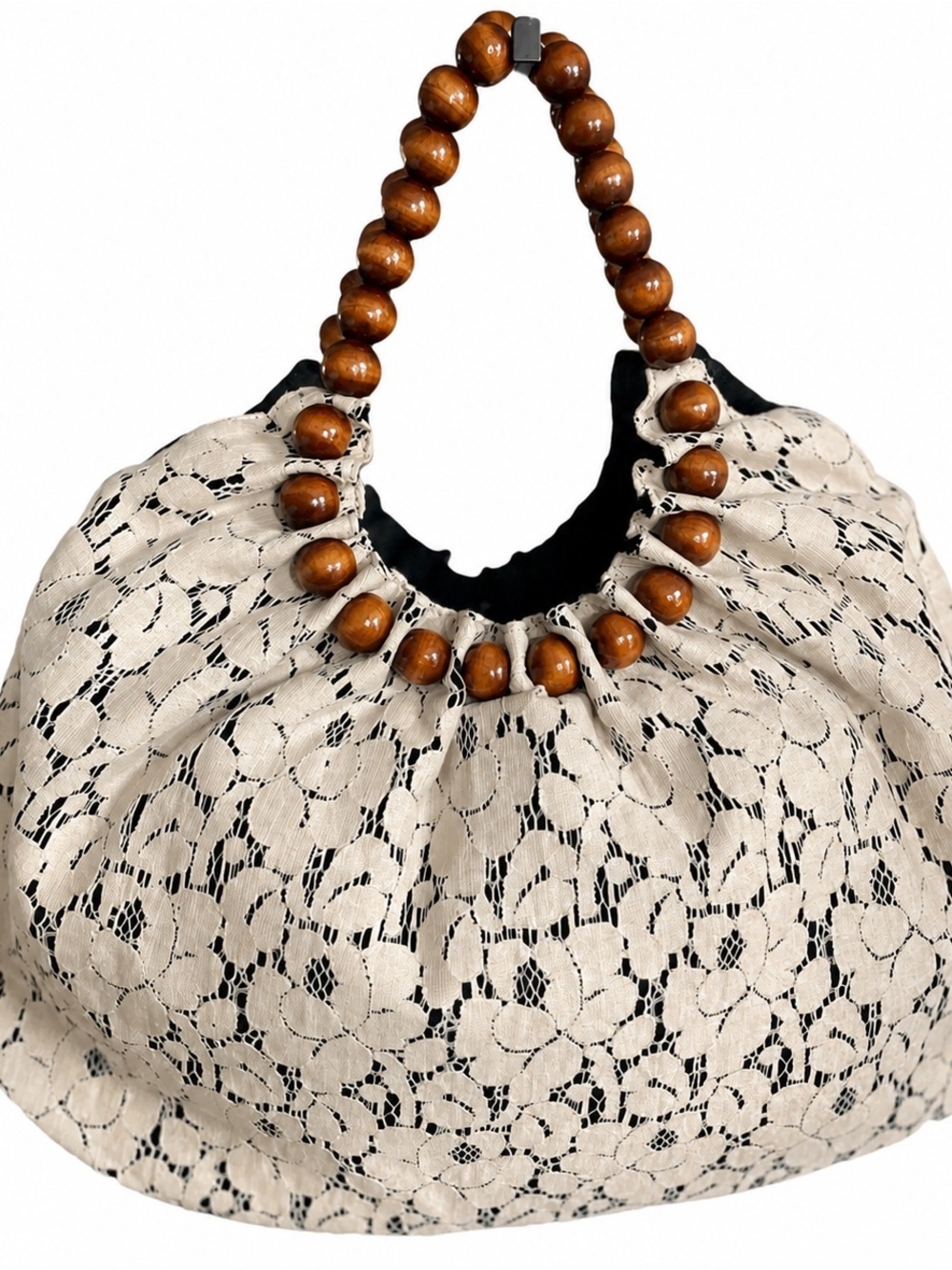 Talbots Ivory Lace Hobo Bag with Beaded Handle EUC